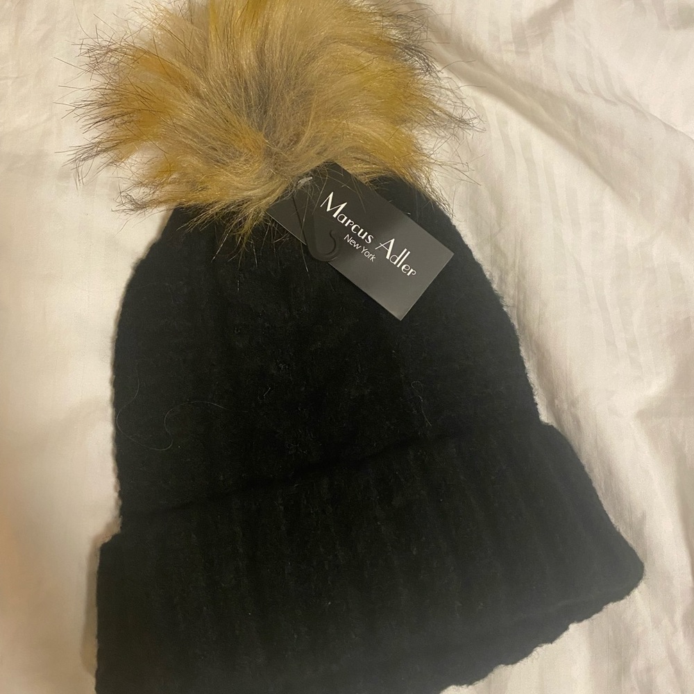 Marcus Adler Cable Knit Beanie with Fur Pom